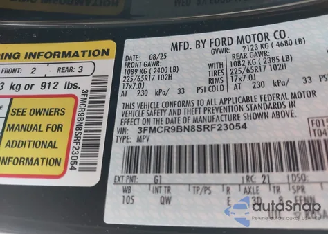 2025 Ford Bronco Sport Big Bend z USA, uszkodzony, nr VIN 3FMCR9BN8SRF23054